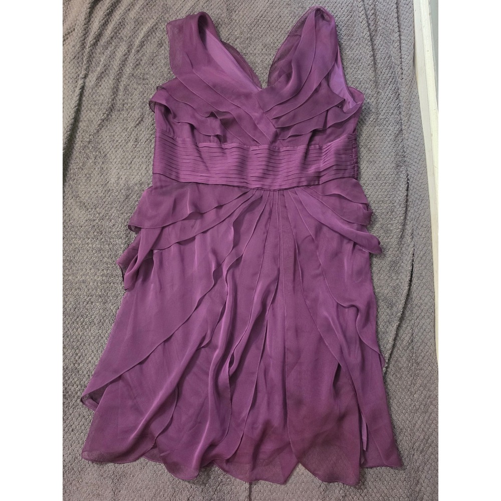 Adrianna Papell Purple Ruffle Tiered Chiffon Cocktail Dress Plus Size 18W V-Neck